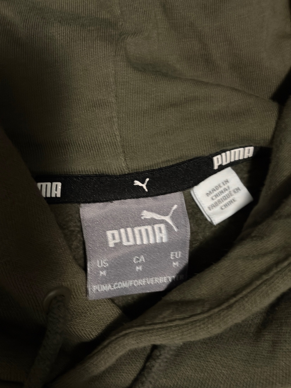 Puma Olive Green Crewneck Hoodie with Black and White Logos - Picture 2 of 6